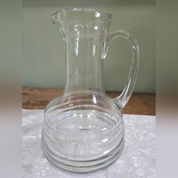 Mid Century Elegant Clear Handblown Glass Pitcher, 9" Tall - Picture 1 of 5